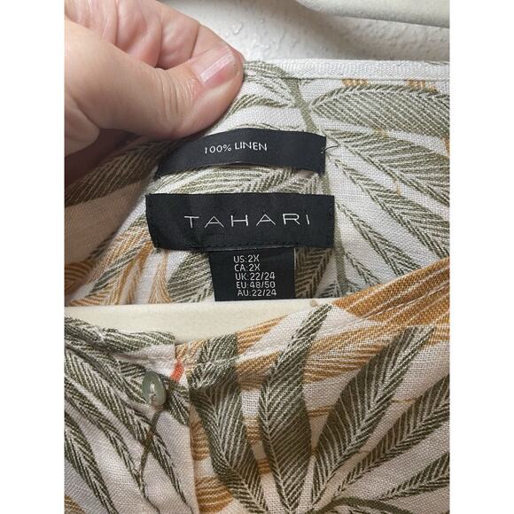 Nwot TAHARI 100% Linen Button Up Shirt Tunic Top 2X Swimsuit Cover Up Tropical - Picture 3 of 5